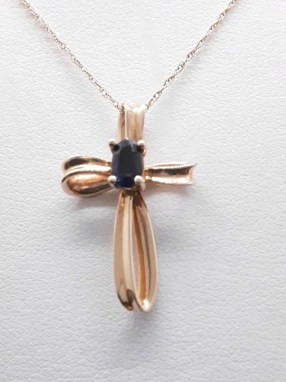 NEW 10kt yellow gold sapphire cross pendant - Picture 7 of 7